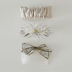 Curated 80s/90s Luxe Hair Clip Set – Lucite & Leather barrettes, sequined comb